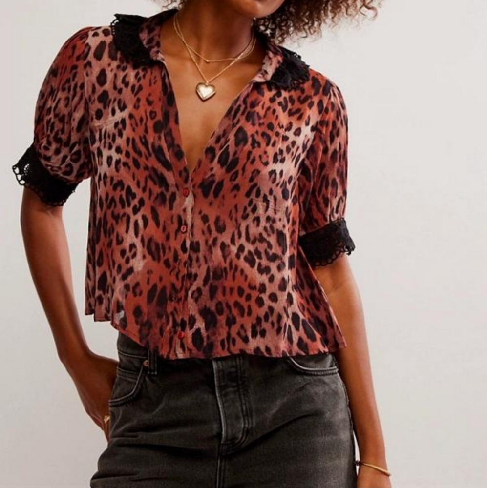 My Love Lace Trim Button-Up Crop Top by Free People size XS